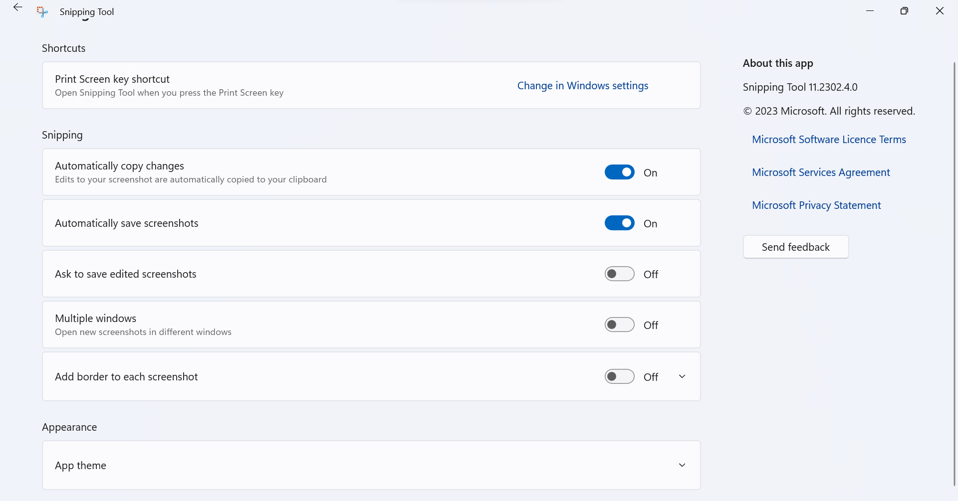 Snipping Tool Settings