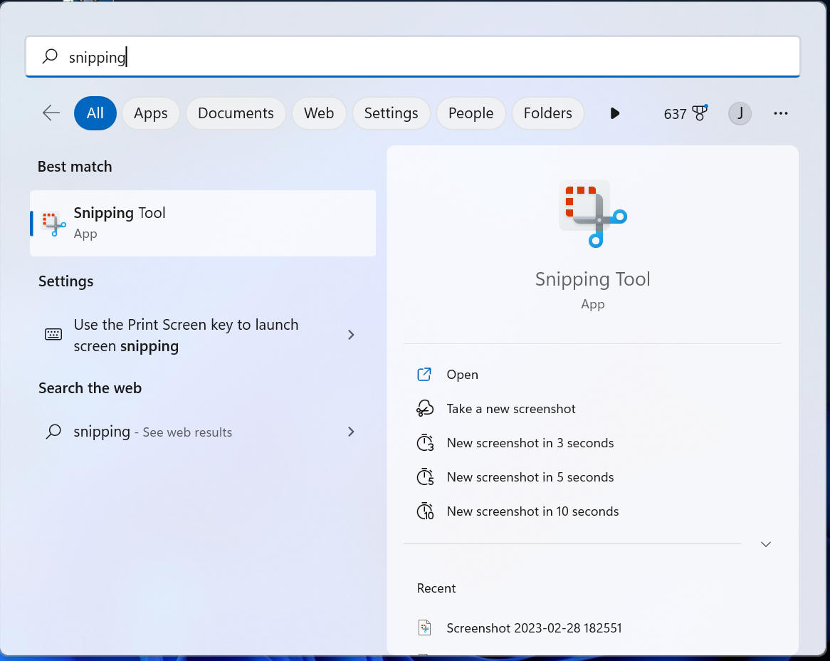 Snipping Tool Start Menu